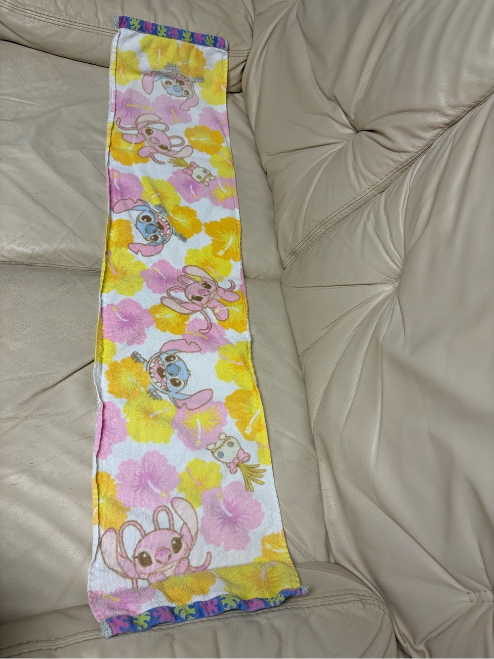 STITCH & ANGEL Yellow Long Skinny Towel TDR Tokyo Disney Resort Japan Floral